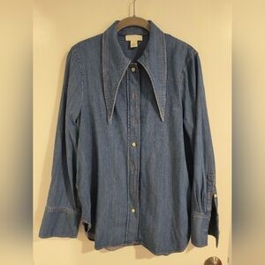 COS Dagger Collar Blue Denim Button-Up Shirt Sz 4